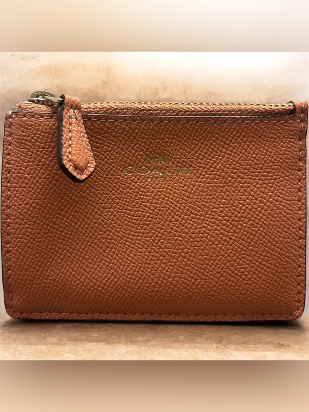COACH Tan Card Case Wallet with Chain